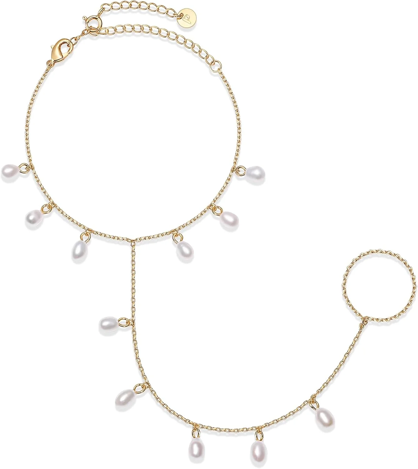 دستبند زنجیری مرواریدی با روکش طلای 14 عیار پاویو، مناسب خانم ها، سبک تابستانی قابل تنظیم