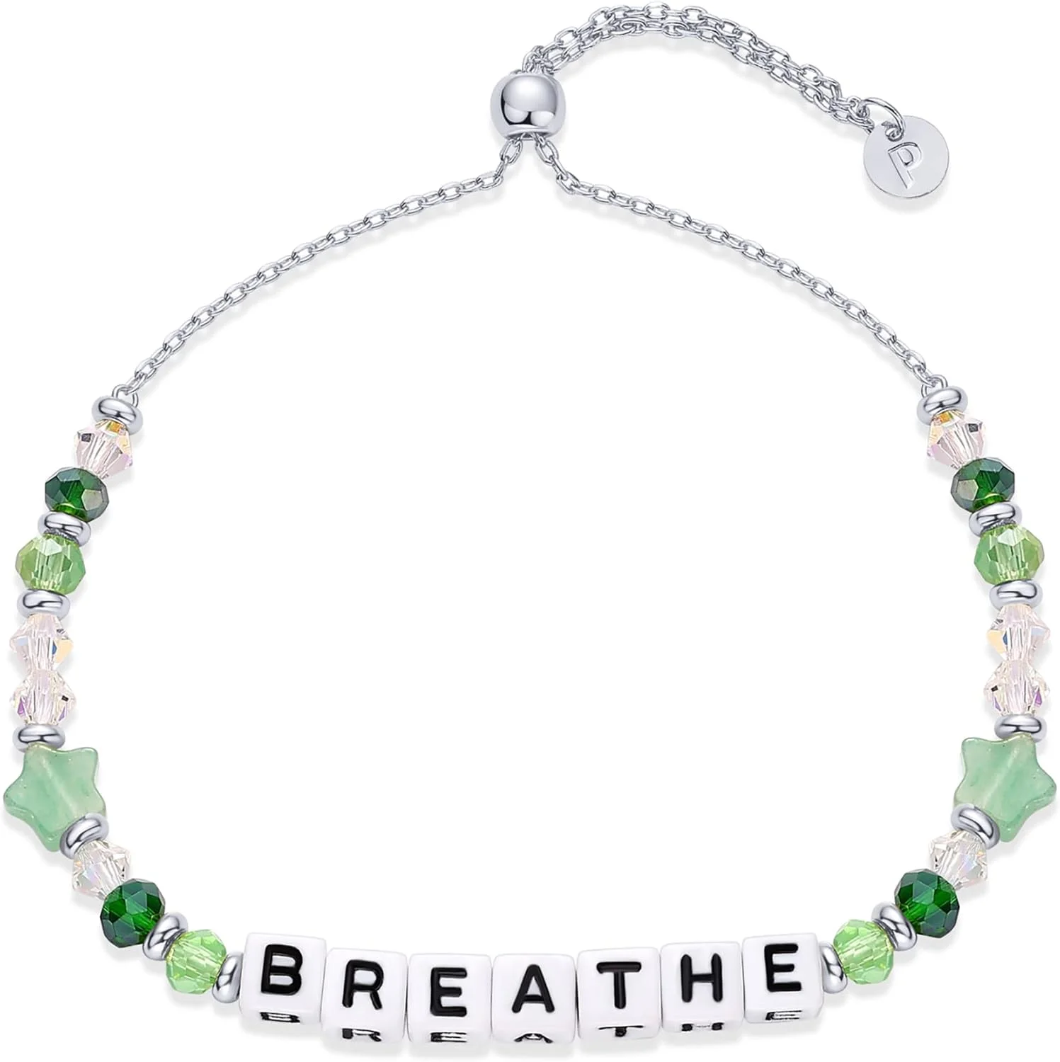 دستبند مهره ای روکش رودیوم PAVOI برای زنان | دستبند الهام بخش قابل تنظیم | مهره های سبز ستاره ای | دستبندهای شیک و قابل انباشت، 10 اینچ، آونتورین