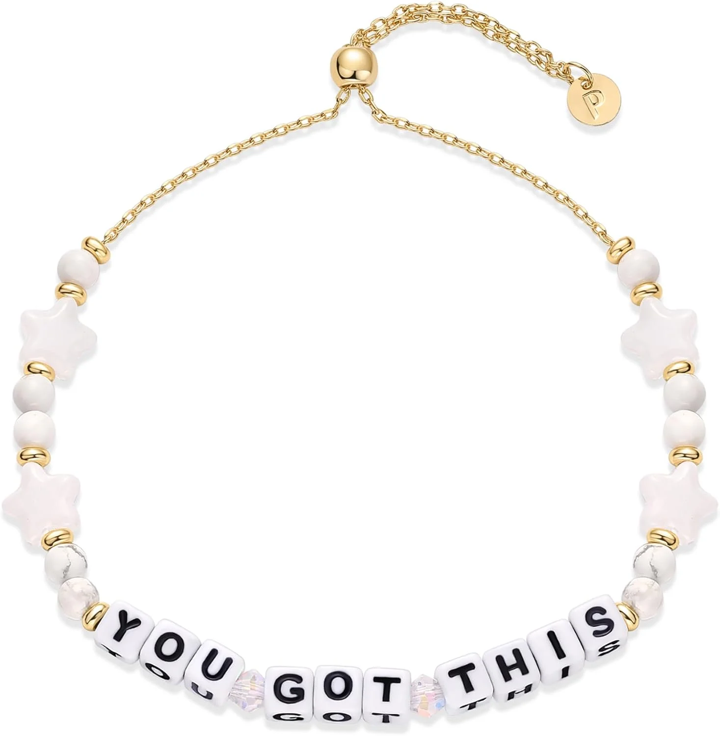 دستبندهای مهره ای سنگ قیمتی چشم نظر رنگی با روکش طلای 14 عیار پاویو برای زنان | دستبندهای مهره ای دوستی قابل تنظیم با کلمات | من کافی هستم، بی باک، نفس بکش، انرژی خوب، در دوران من، سپاسگزار تو