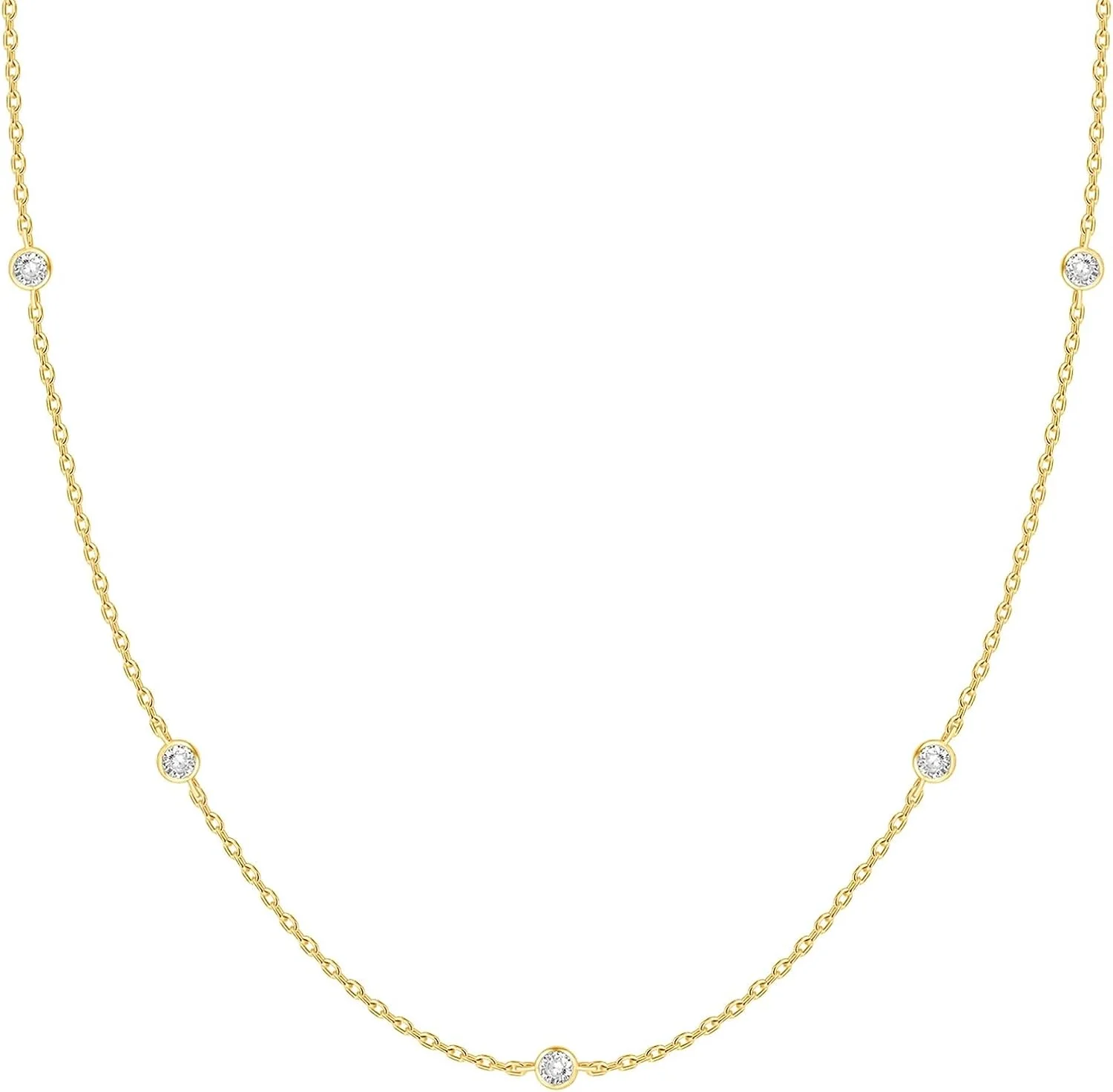 گردنبند استیشن روکش طلای سفید 14 عیار PAVOI | گردنبند BTY الماس مصنوعی | گردنبند زنجیره ای CZ زنانه | گردنبند لایه ای