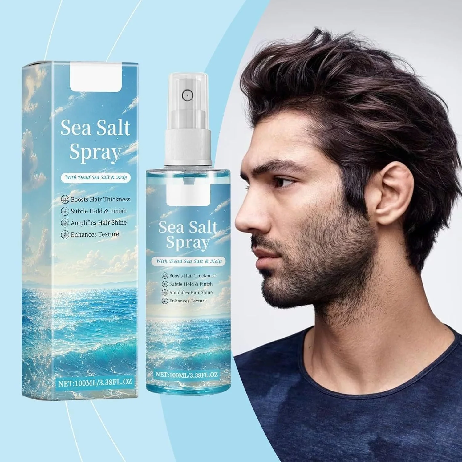 اسپری نمک دریا برای مو، افزایش دهنده بافت و حجم برای آقایان و بانوان، اسپری موج طبیعی ساحلی برای انواع مو