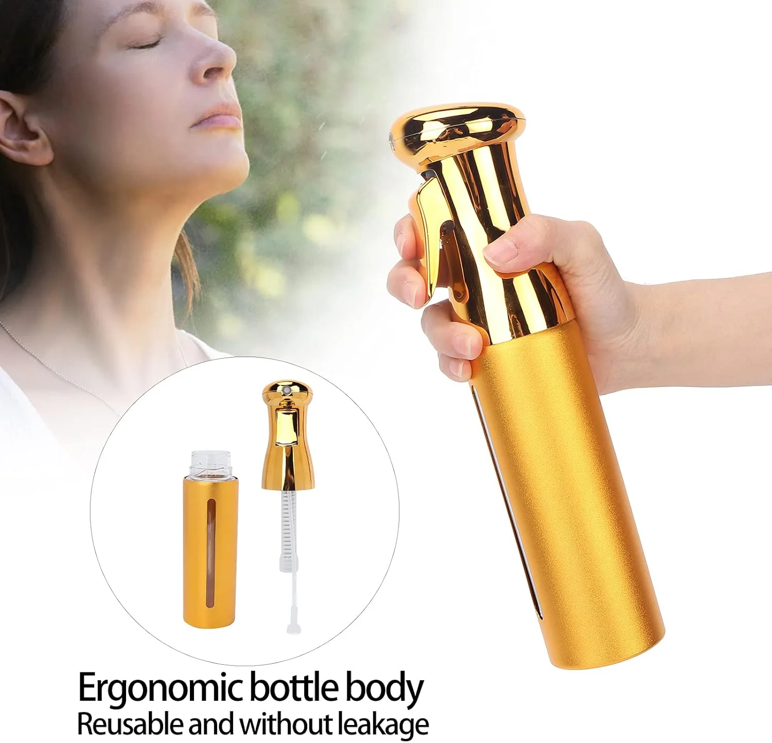 بطری اسپری خالی، بطری اسپری مو 300 میلی لیتری، بطری اسپری مه پاش ریز، بطری اسپری آب پیوسته برای حالت دادن به مو، تمیز کردن، گیاهان، مه پاشی (طلایی)