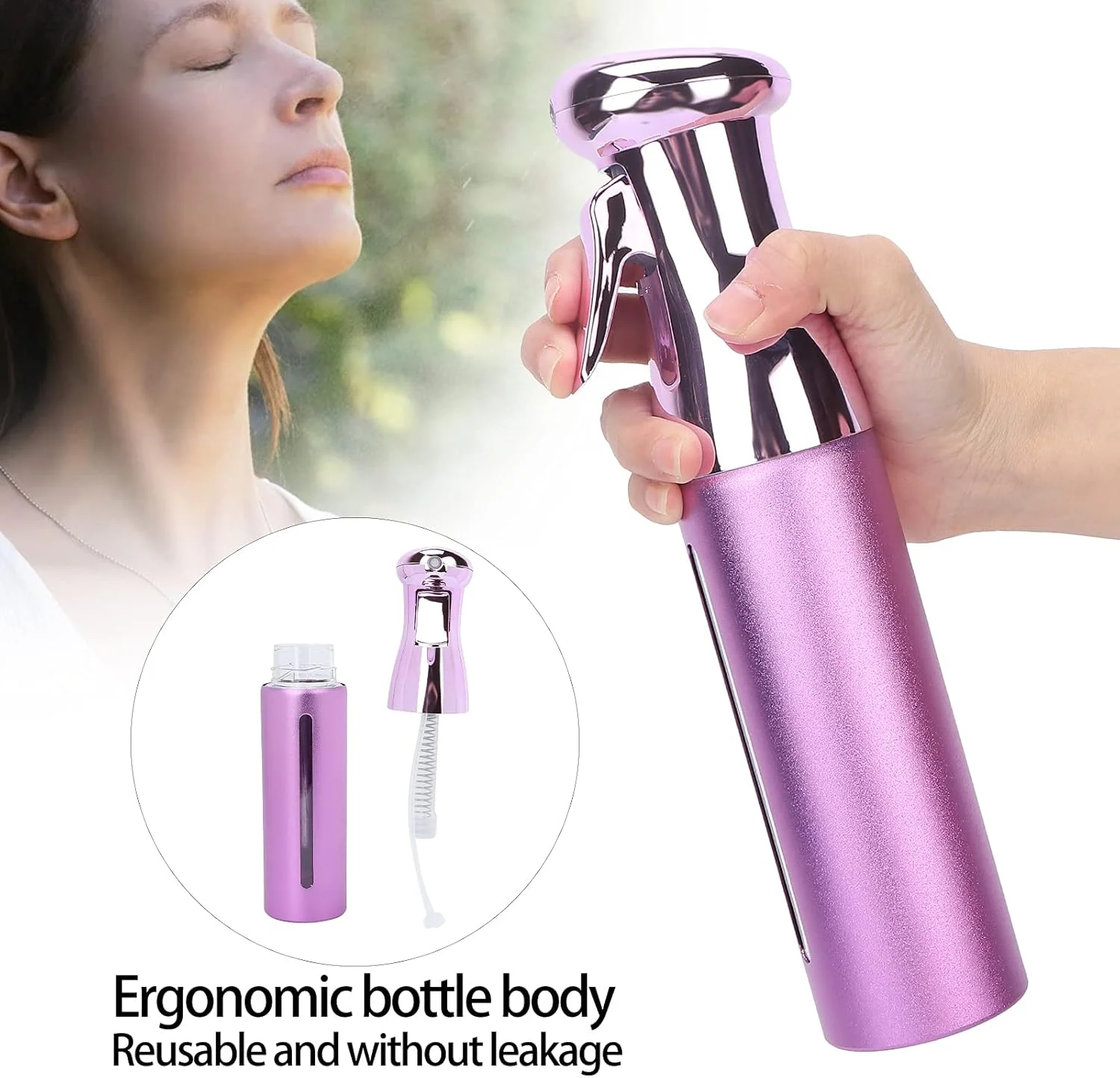 بطری اسپری خالی، بطری اسپری مو 300 میلی لیتری با افشانه بسیار ظریف، بطری اسپری آب پیوسته برای آرایش مو، تمیز کردن، گیاهان، مه پاشی (بنفش)