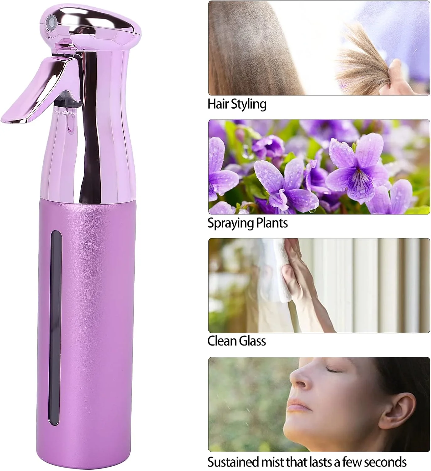 بطری اسپری خالی، بطری اسپری مو 300 میلی لیتری با افشانه بسیار ظریف، بطری اسپری آب پیوسته برای آرایش مو، تمیز کردن، گیاهان، مه پاشی (بنفش)