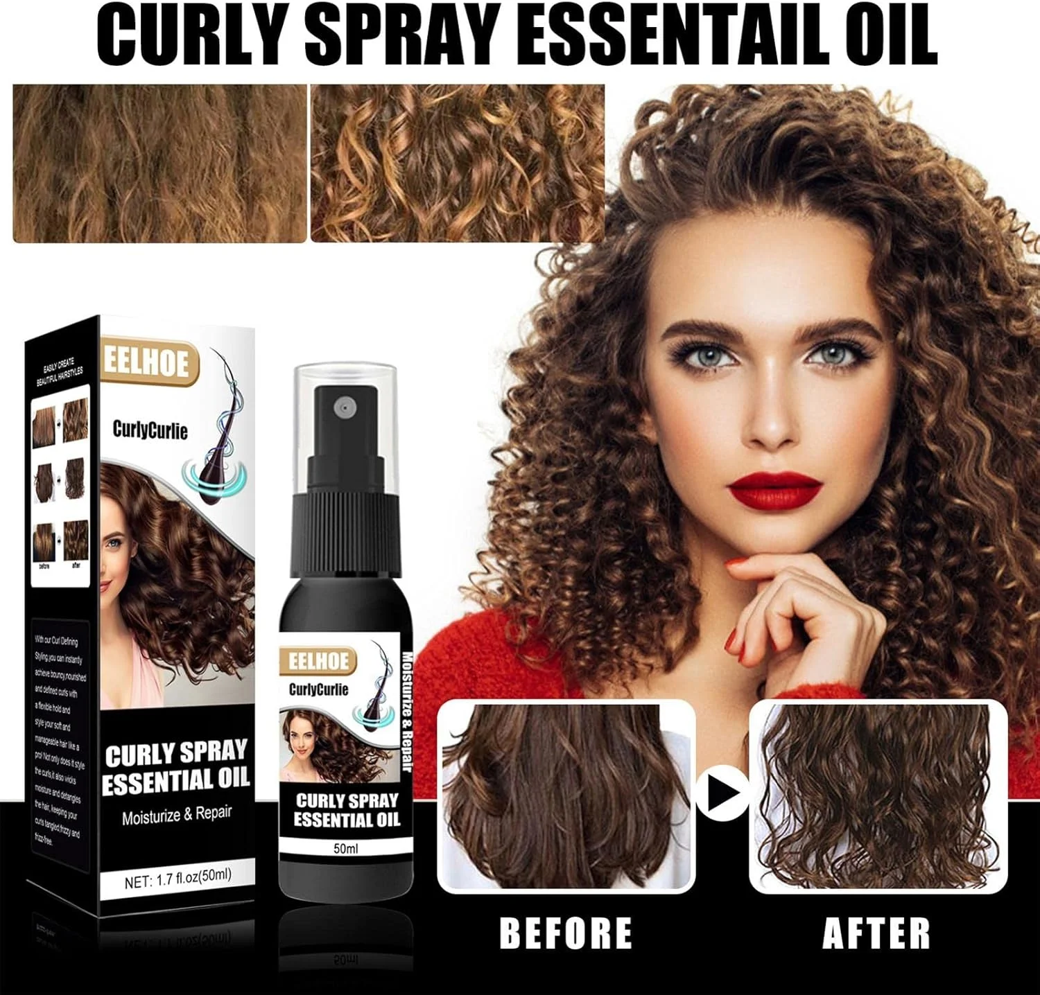 اسپری موی فرفری | تقویت کننده فوق العاده فر کننده مو، تقویت کننده فوق العاده تعریف کننده فر برای موهای صاف و ضد وز، کرم تعریف کننده فر برای انواع فر، بدون سولفات