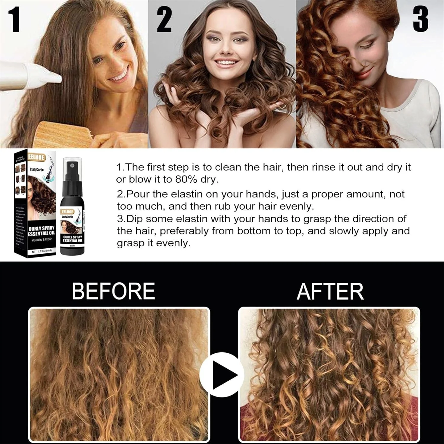 اسپری موی فرفری | تقویت کننده فوق العاده فر کننده مو، تقویت کننده فوق العاده تعریف کننده فر برای موهای صاف و ضد وز، کرم تعریف کننده فر برای انواع فر، بدون سولفات