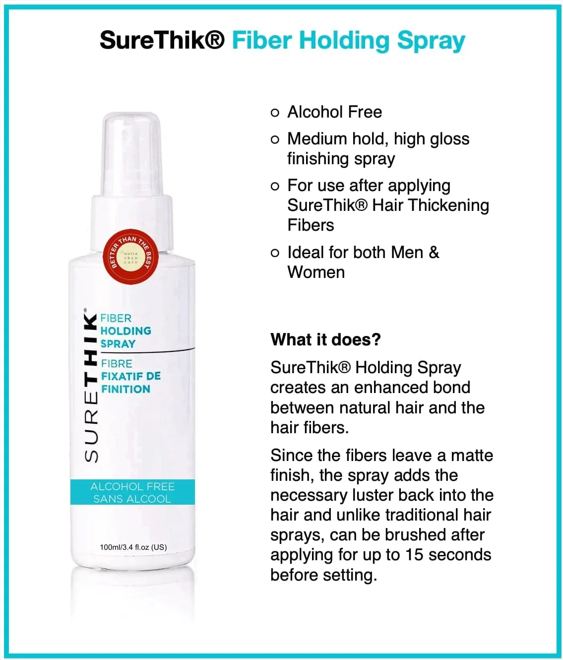 اسپری نگهدارنده فیبر مو SureThik، سبک، بدون الکل، 100 میلی لیتر