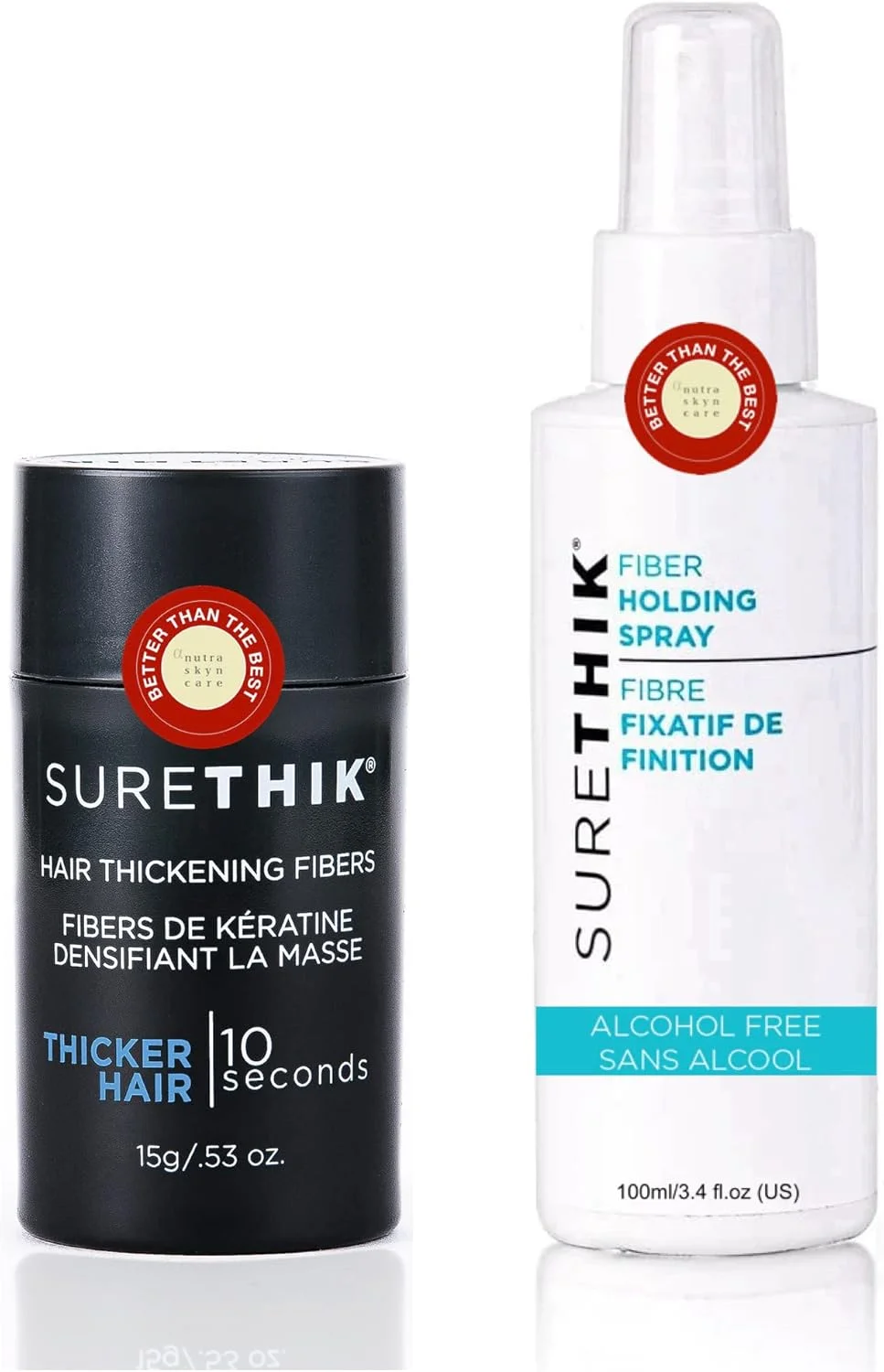 پودر پرپشت کننده موی سر SureThik، 15 گرم و اسپری تثبیت کننده فیبر، 125 میلی لیتر (مشکی)