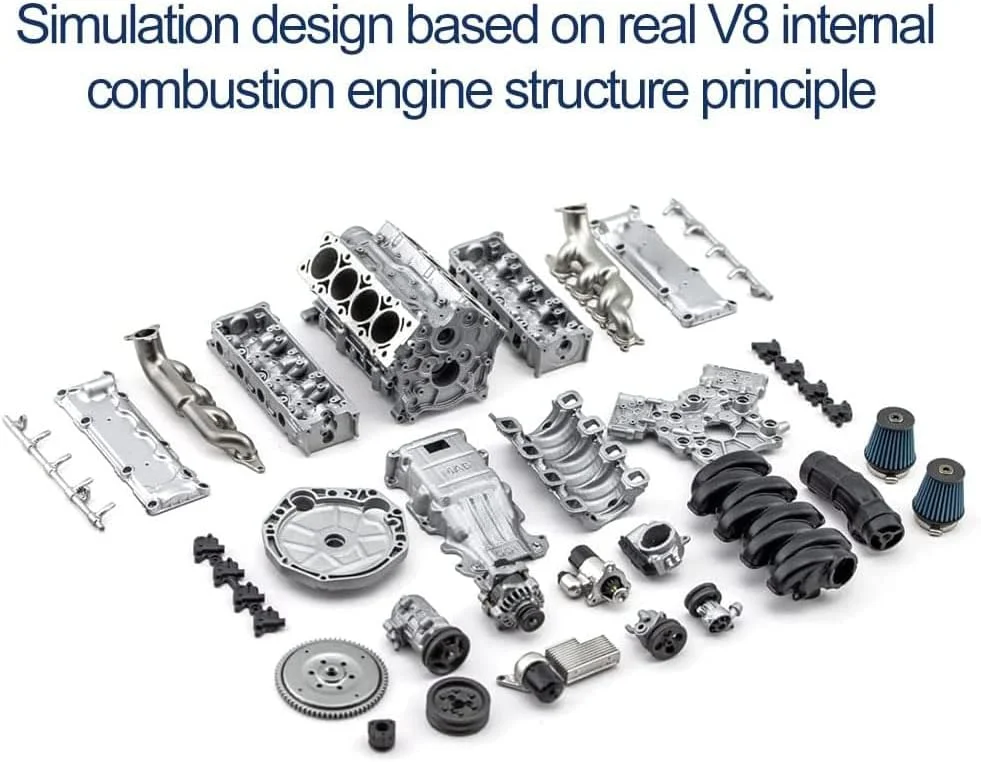 مجموعه مدل موتور V8 کوچک PACUM، مجموعه اسباب بازی علمی آموزشی DIY الکتریکی برای نسخه KIT ماشین AX90104 SCX10 Capra VS4-10 Pro/Ultra