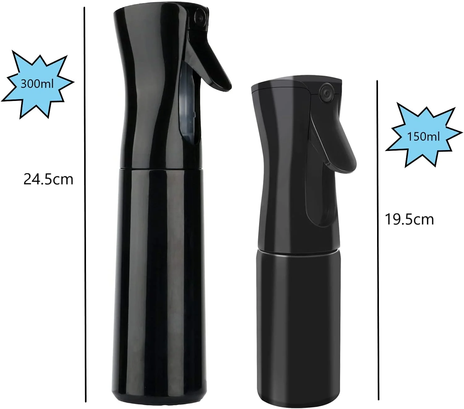 دو عدد بطری اسپری مه پاش اِچ تِنگهودا برای آرایشگری، ابزار حالت دهی مو، بطری اسپری مو سالنی، ابزار آرایشگری (300 میلی لیتر + 150 میلی لیتر) - مشکی