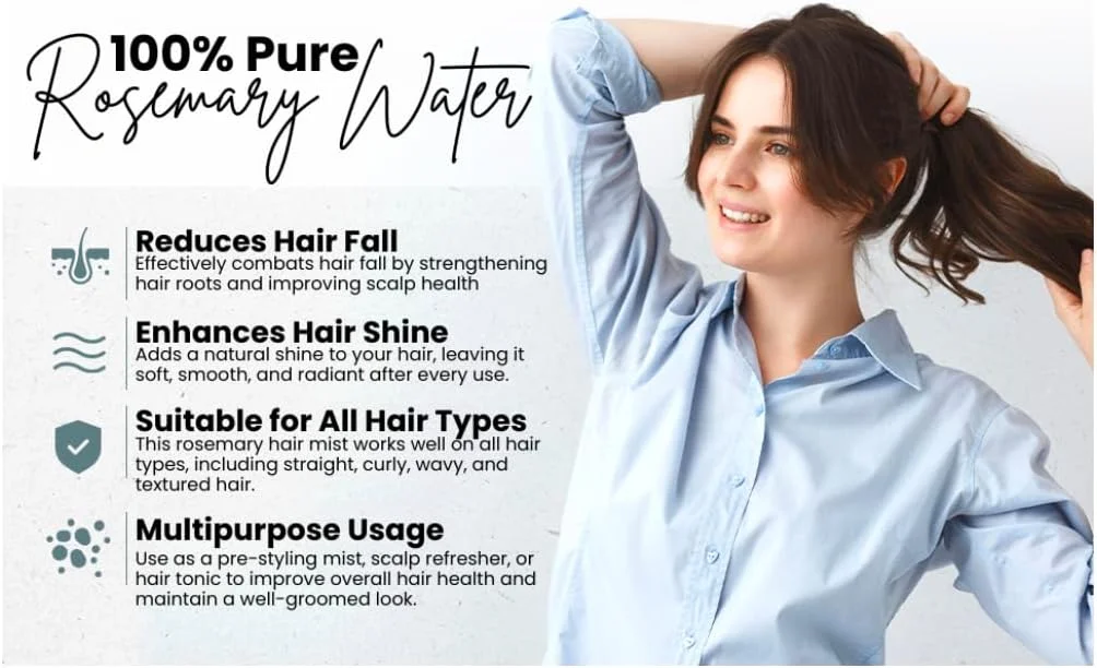 اسپری آب رزماری 200 میلی لیتر برای مو، درخشان کننده و تقویت کننده مو، مناسب برای انواع مو، آقایان و بانوان