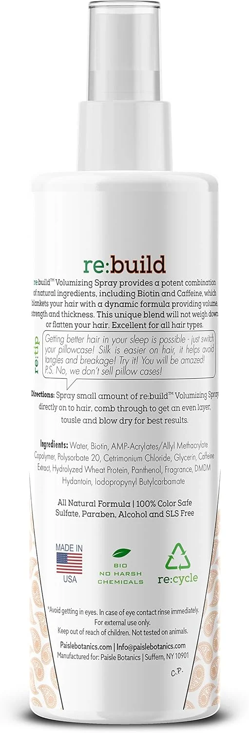 اسپری حجم دهنده بیوتین برای ضخیم کردن مو، اسپری طبیعی بیوتین برای ضخیم کننده مو، اسپری بافت دهنده برای موهای نازک، حجم دهنده مو برای موهای نازک، محصولات رشد مو (اسپری Re:build)