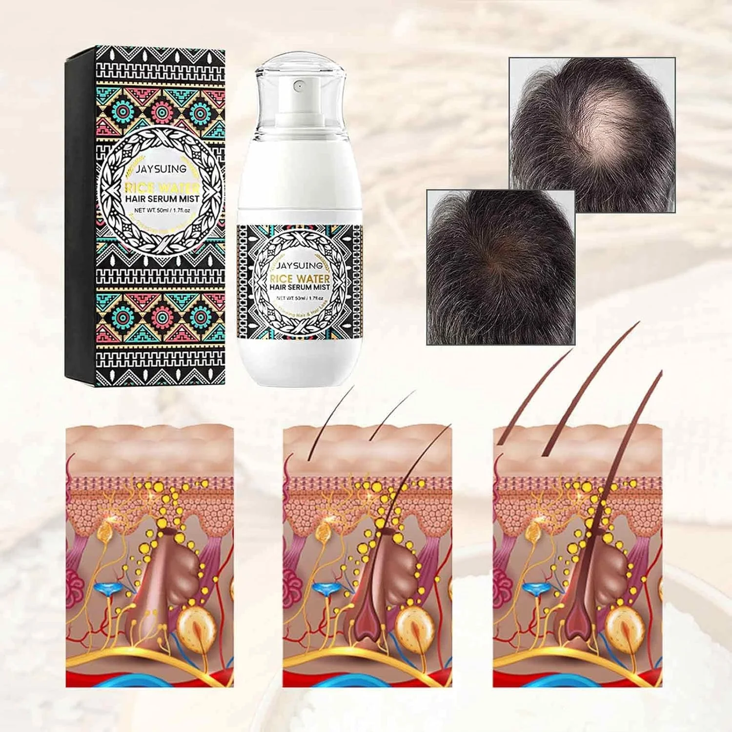 اسپری تقویت کننده مو با عصاره آب برنج | 50 میلی لیتر، صاف کننده مو، تقویت کننده و مغذی مو، مناسب برای موهای آسیب دیده، فر و رنگ شده