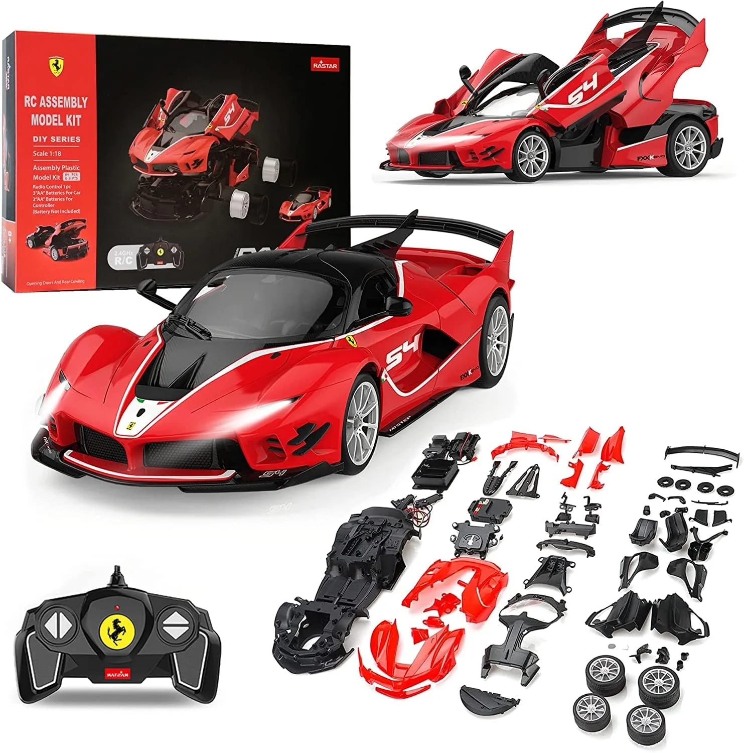 کیت های ساخت ماشین کنترلی فراری ZMZ DIKAYI مقیاس 1/18، کیت های مدل ماشین فراری FXX EVO 2.4G GHz، ایده های هدیه ساختنی برای ماشین کنترلی برای پسران و دختران و بزرگسالان (کیت ساخت 92 قطعه)