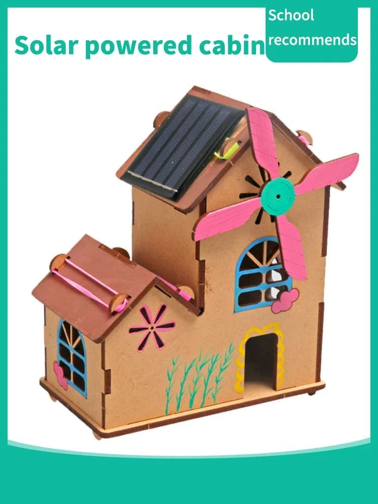 مدل خانه آسیاب بادی خورشیدی، پازل چوبی سه بعدی، کیت آموزشی علوم STEM، مناسب برای کودکان 8 تا 12 سال.