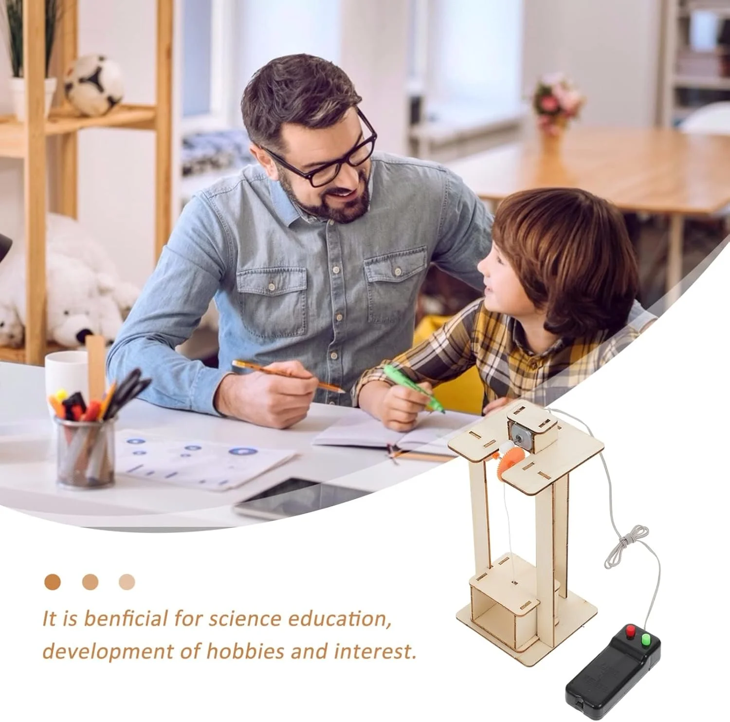 کیت علمی آموزشی ELECDON - پروژه ساخت آسانسور چوبی برای کودکان 12-14 سال - اسباب بازی مدل ساختنی DIY