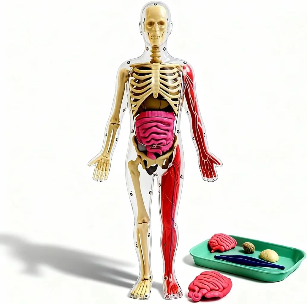 مدل آناتومی بدن انسان 4 بعدی برای کودکان 8 سال به بالا | اسکلت کامل + اندام های TPE نرم + استخوان های شب تاب | اسباب بازی آموزشی STEM و مجموعه یادگیری زیست شناسی | دارای گواهینامه GCC EN71 ایمن