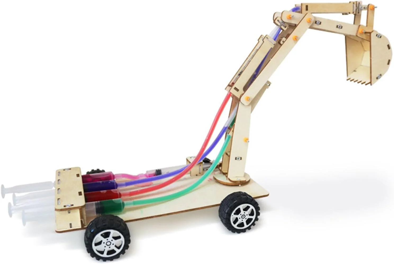 مدل بیل مکانیکی هیدرولیک، اسباب بازی چوبی STEM با سیستم هیدرولیک منحصر به فرد، مونتاژ آسان، آموزشی و سرگرم کننده، برای دانش آموزان