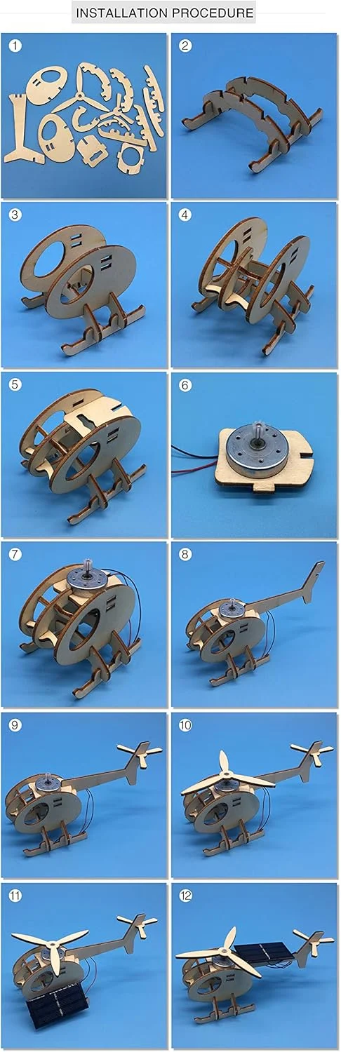 هلیکوپتر سه بعدی چوبی با انرژی خورشیدی، مدل هواپیما، کیت ساختنی، اسباب بازی آموزشی خلاقانه، هدیه برای پسران، دختران، کودکان و بزرگسالان