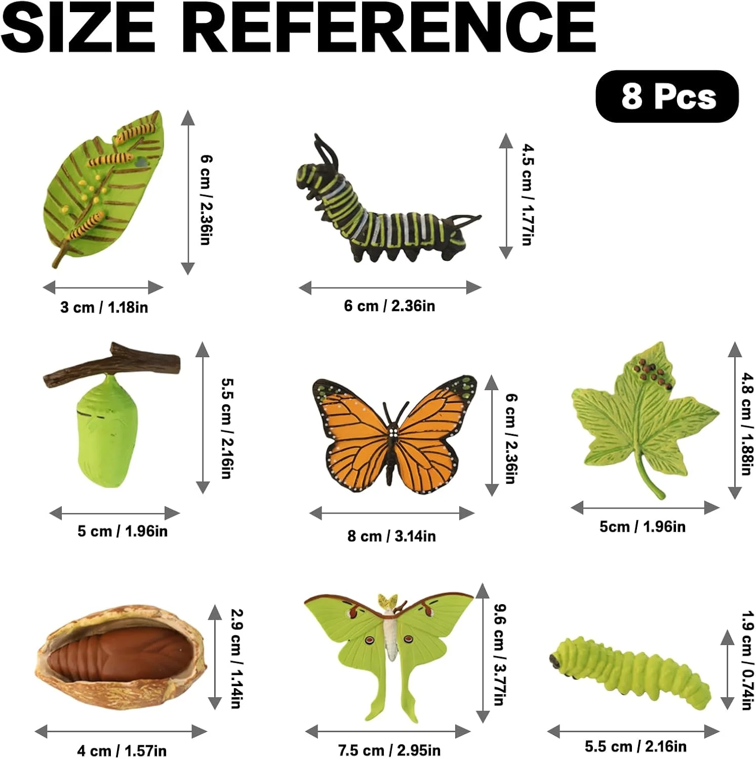 مجموعه مدل چرخه زندگی پروانه و پروانه ماه 8 تکه، مدل آموزشی واقعی کرم ابریشم، مناسب برای کودکان، آموزش در منزل، تدریس در کلاس، تزئینات مهمانی و دوستداران طبیعت