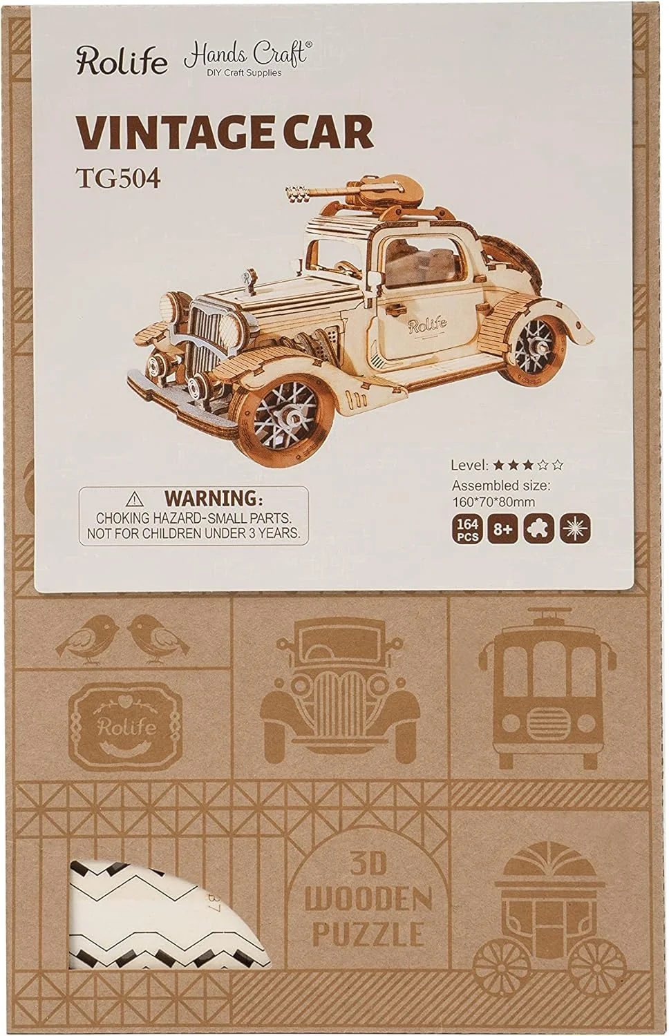 پازل چوبی سه بعدی دست ساز | کیت مدل DIY | پازل فکری | ماشین کلاسیک و قدیمی (TG504)