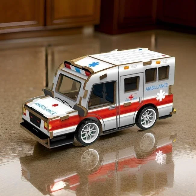 پازل آمبولانس چوبی سه بعدی KLOSKS - مدل مینیاتوری خودروی خودمونتاژ با عملکرد عقب کش | اسباب بازی ساختنی و بازی 19 تکه برای کودکان و بزرگسالان | یادگیری STEM، چوب سازگار با محیط زیست | بدون نیاز به ابزار | 6 سال به بالا