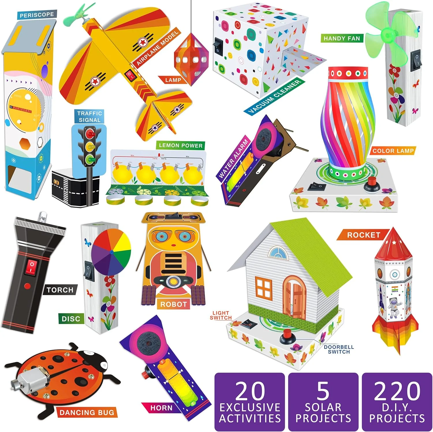 کیت 245 آزمایش کیت4کیوریس - 220 پروژه خودت بساز + 20 فعالیت انحصاری STEM + 5 پروژه خورشیدی اسباب بازی هوشمند آموزشی، بازی ها و کیت ساخت ماشین برای کودکان