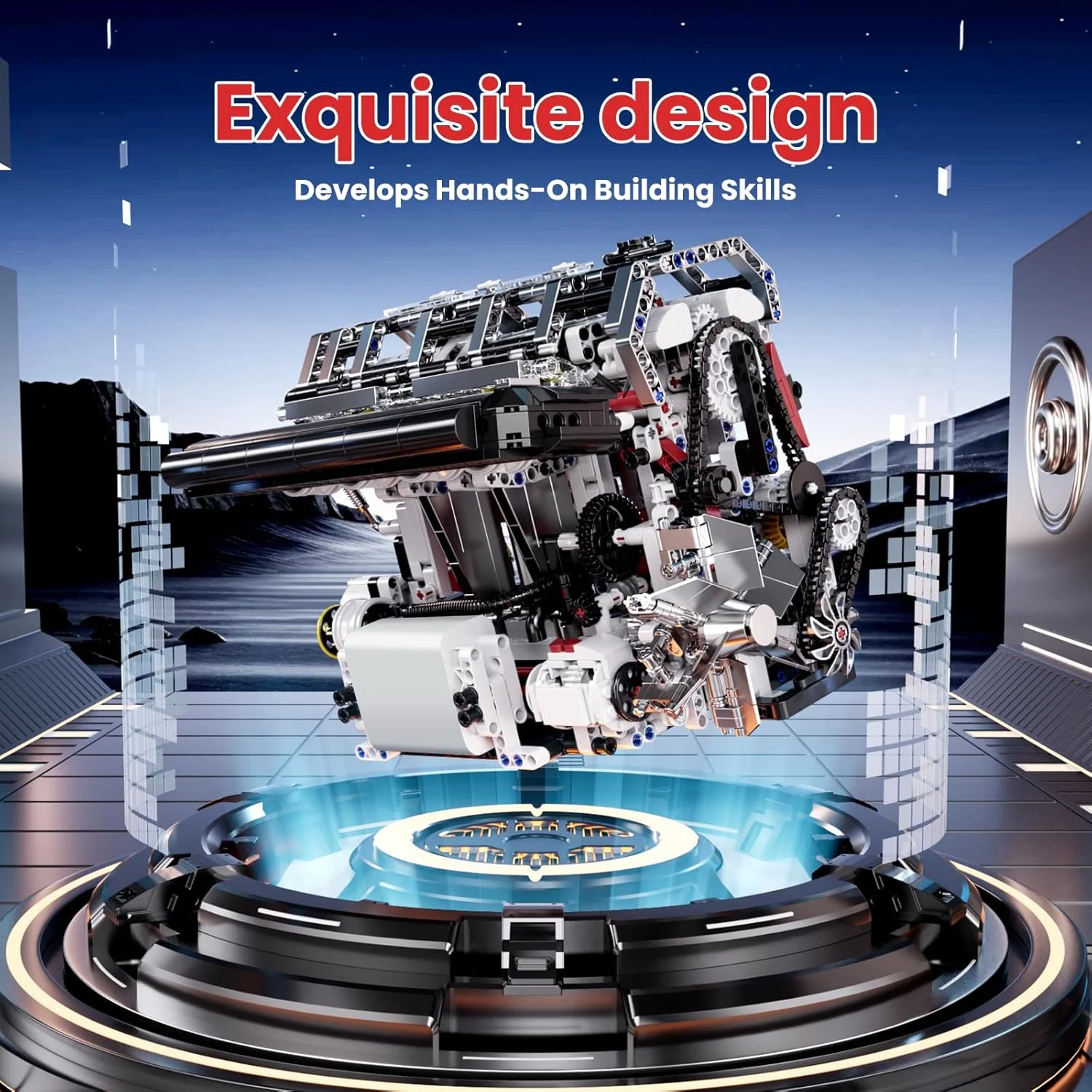 آجرهای ساخت موتور L-4 قابل مشاهده تکنیک Mould King، کیت مدل موتور دیزلی L4، کیت ساخت موتور خلاقانه 10087، مجموعه های ساخت موتور اسباب بازی STEM، هدیه ای برای کودکان 14+ و بزرگسالان (1787 قطعه)