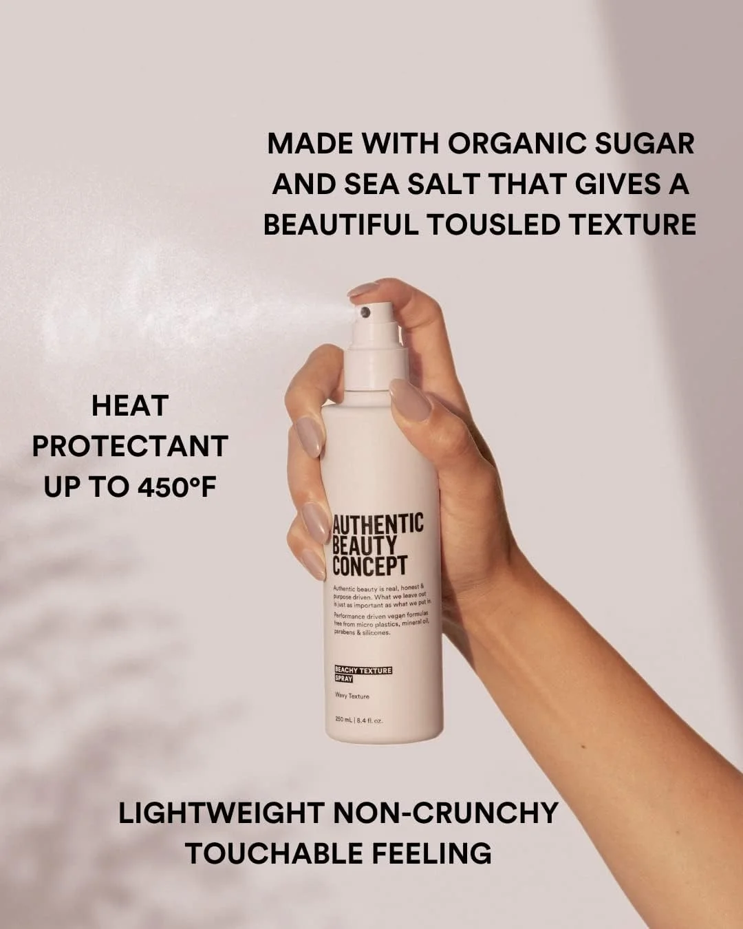 اسپری بافت ساحلی Authentic Beauty Concept | مناسب انواع مو | بافت موجدار | وگان و بدون تست حیوانی | بدون سیلیکون | ۲۵۰ میلیلیتر اسپری بافت ساحلی Authentic Beauty Concept | مناسب انواع مو | بافت موجدار | وگان و بدون تست حیوانی | بدون سیلیکون | ۲۵۰ میلیلیتر