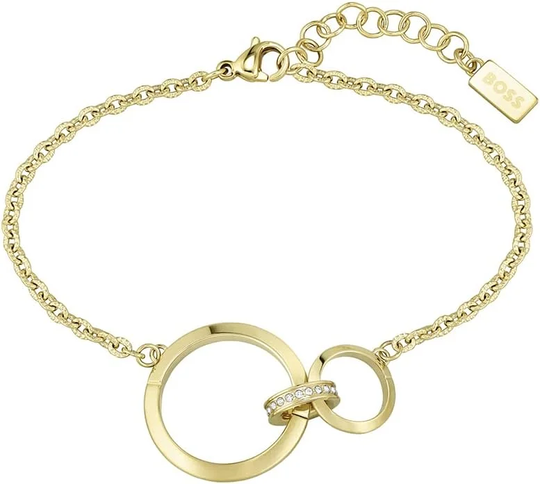 دستبند زنجیری زنانه هوگو باس با روکش یونیزه استیل و کریستال - 1580273