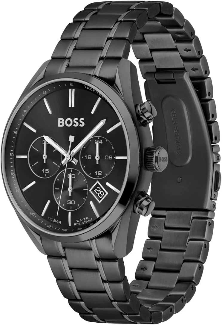 ساعت مچی مردانه کرنوگراف کوارتز BOSS با بند استیل ضد زنگ مشکی - 1513960، تمام مشکی، استیل ضد زنگ ساعت مچی مردانه کرنوگراف کوارتز BOSS با بند استیل ضد زنگ مشکی - 1513960، تمام مشکی، استیل ضد زنگ