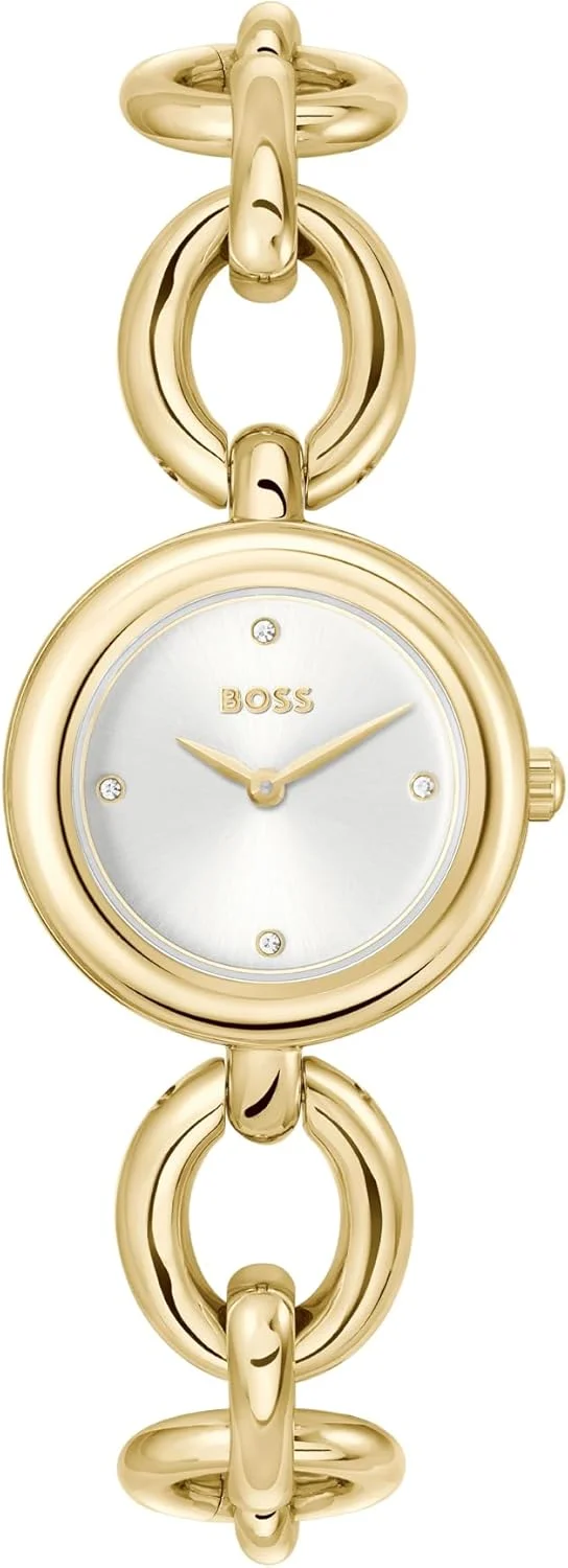 ساعت زنانه BOSS Live – بدنه استیل ضد زنگ، طراحی ظریف دو عقربه، دستبند براق، موتور کوارتز، ظرافت بی انتها برای هر مناسبت - هدیه برای او، روکش طلا