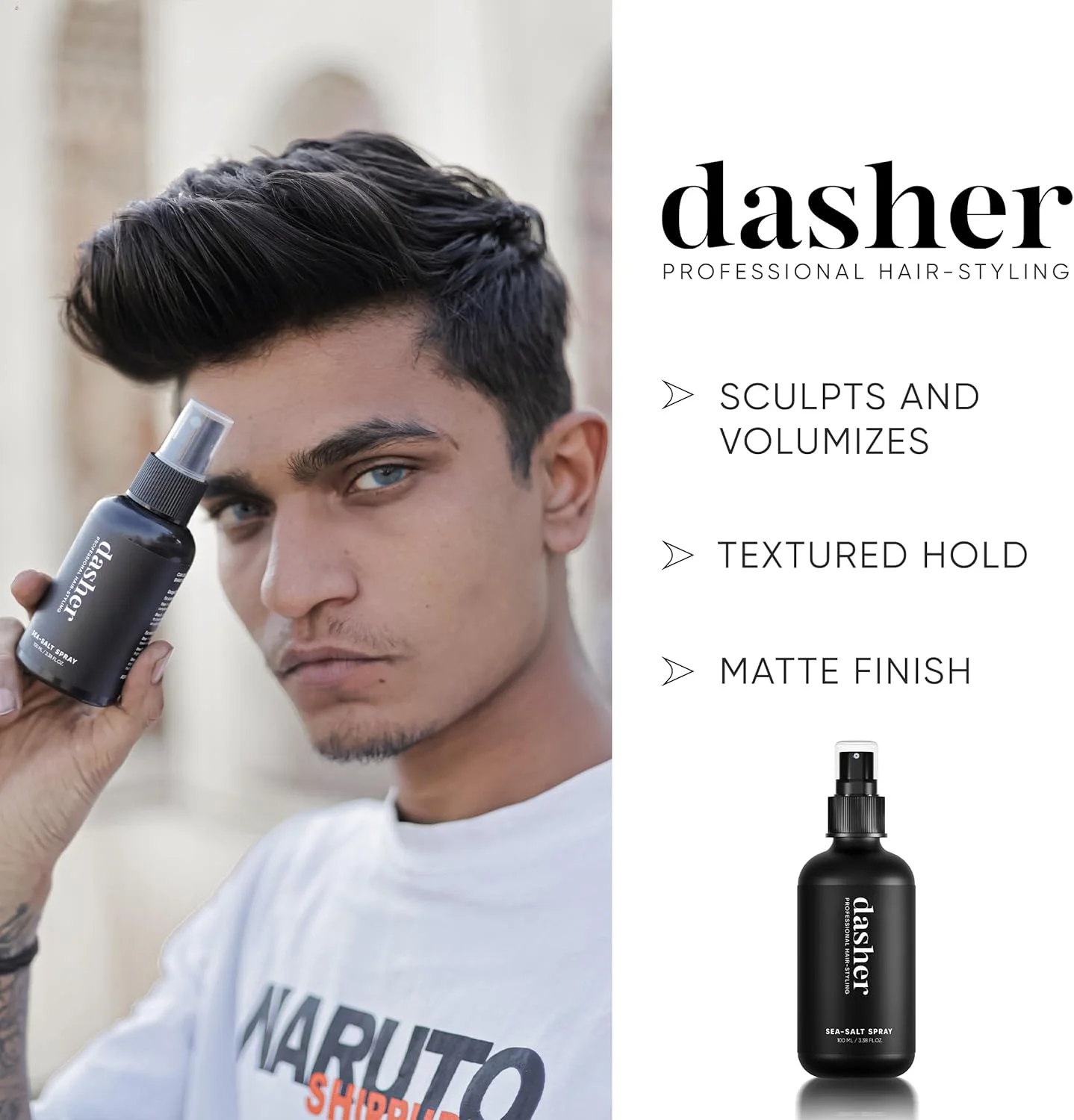 اسپری نمک دریایی دشِر (100 میلی لیتر) و پماد کرمی (100 گرم)، حالت دهنده متوسط، بر پایه آب، حجم دهنده و بافت دهنده مو، حاوی برینگراج و ویتامین E اسپری نمک دریایی دشِر (100 میلی لیتر) و پماد کرمی (100 گرم)، حالت دهنده متوسط، بر پایه آب، حجم دهنده و بافت دهنده مو، حاوی برینگراج و ویتامین E