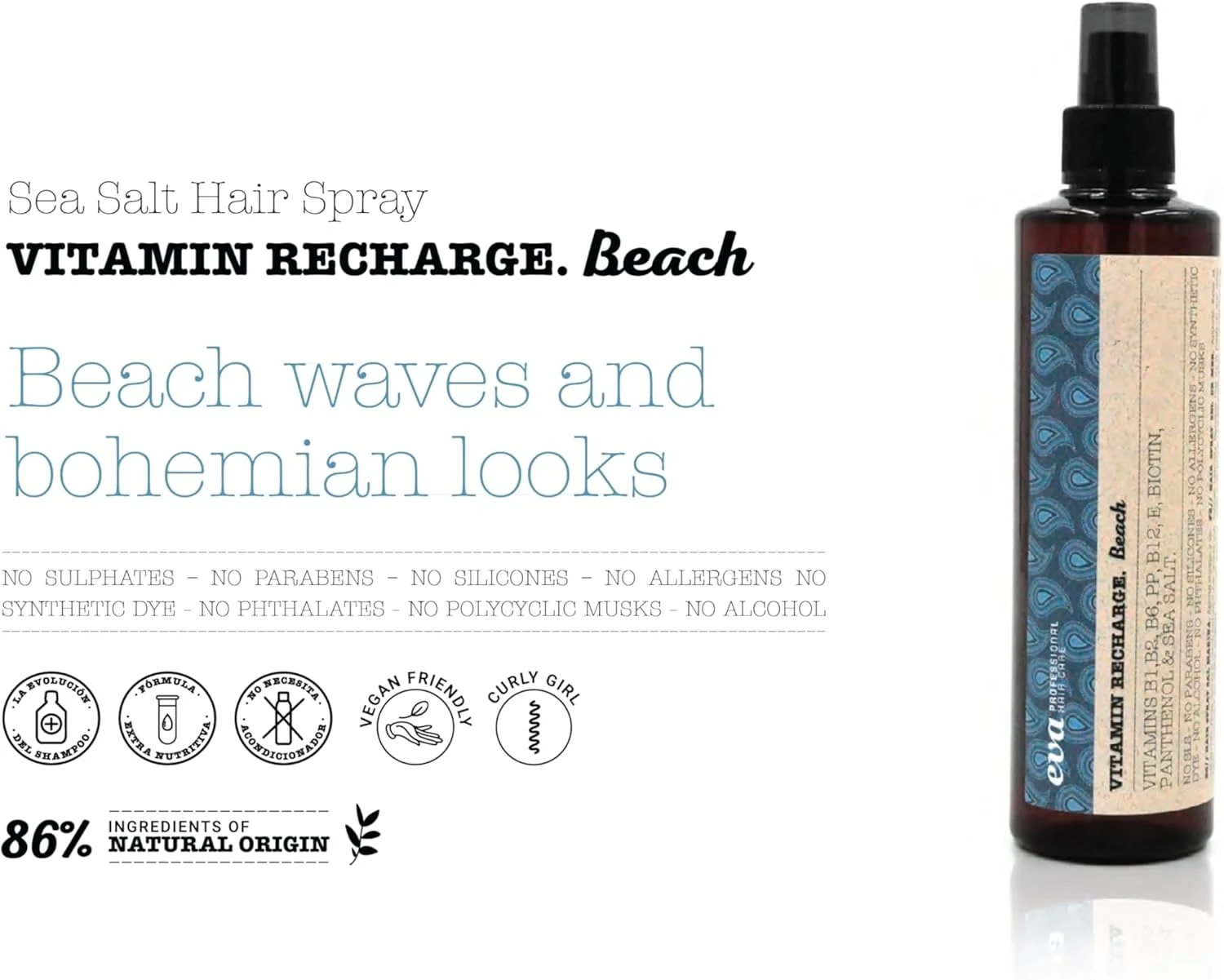 اسپری نمک دریایی ویتامین ریچارج اوا پروفشنال برای بافت و حجم مو، اسپری حالت دهنده غیر سمی مو با پانتنول، بیوتین و ویتامین های B1، B2، B6، E و B12، 250 میلی لیتر اسپری نمک دریایی ویتامین ریچارج اوا پروفشنال برای بافت و حجم مو، اسپری حالت دهنده غیر سمی مو با پانتنول، بیوتین و ویتامین های B1، B2، B6، E و B12، 250 میلی لیتر