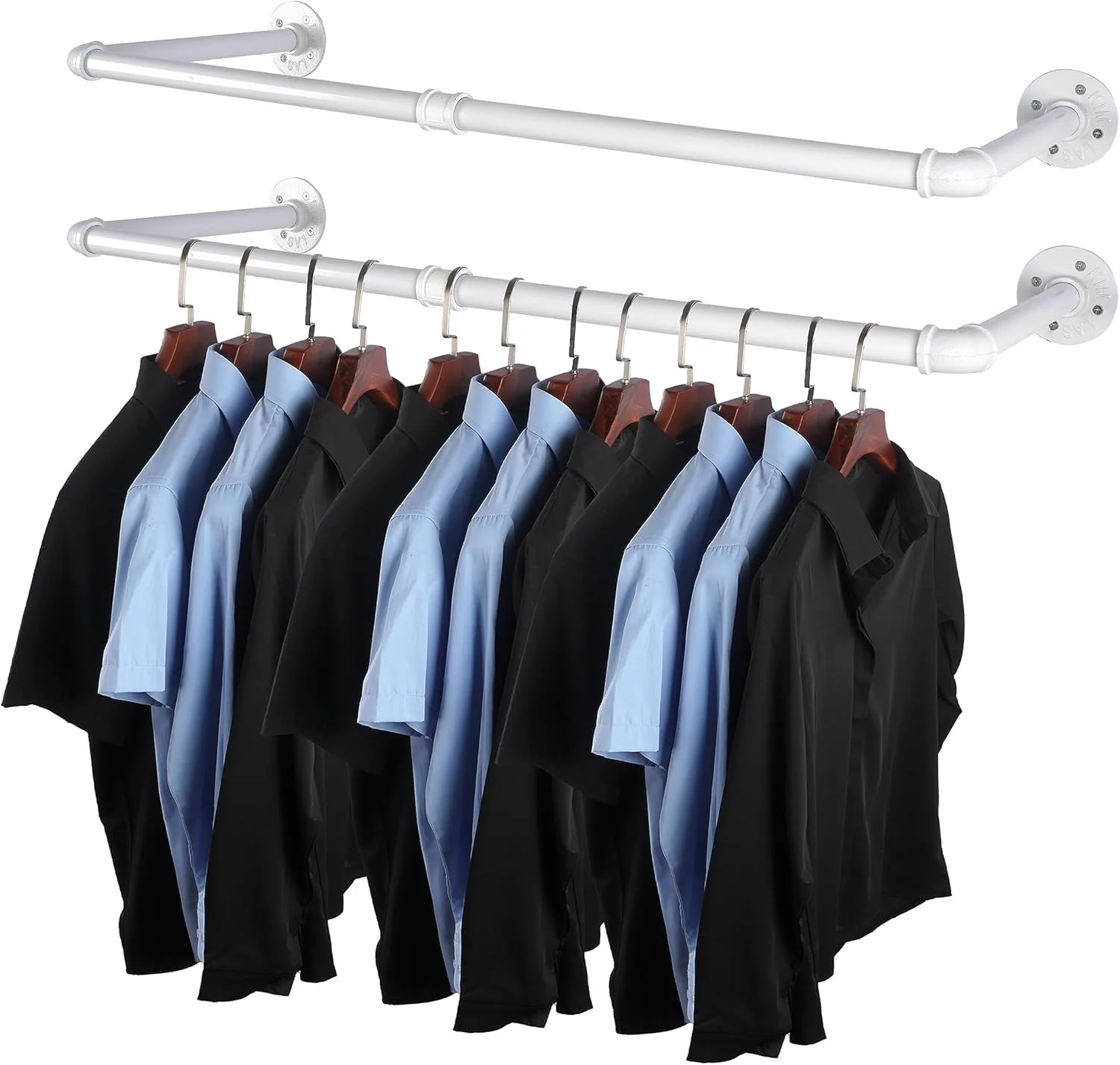 آویز لباس لوله صنعتی AddGrace، بسته 2 عددی، سفید، نصب دیواری، میله لباس چند منظوره 34.5 اینچی برای کمد و اتاق لباسشویی