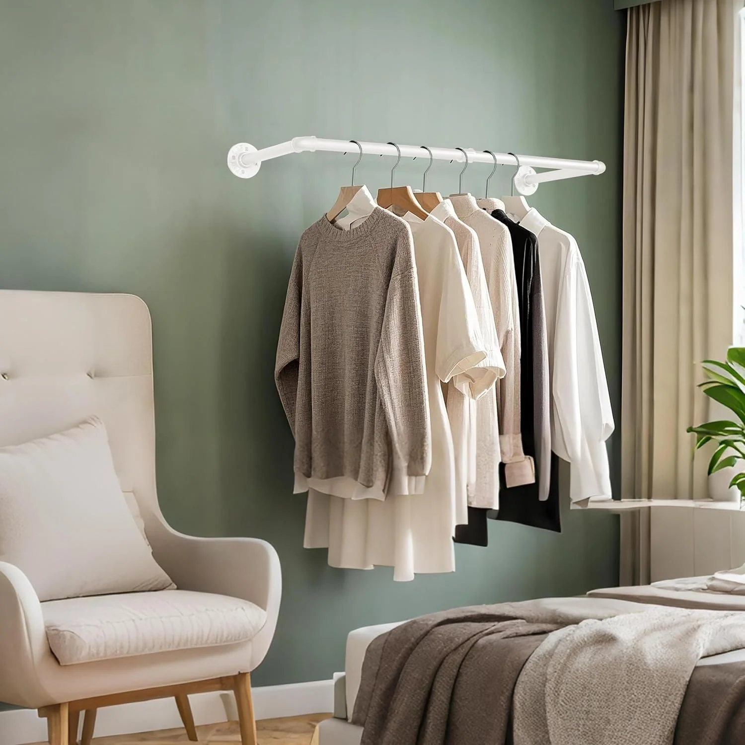 آویز لباس لوله صنعتی AddGrace، بسته 2 عددی، سفید، نصب دیواری، میله لباس چند منظوره 34.5 اینچی برای کمد و اتاق لباسشویی آویز لباس لوله صنعتی AddGrace، بسته 2 عددی، سفید، نصب دیواری، میله لباس چند منظوره 34.5 اینچی برای کمد و اتاق لباسشویی