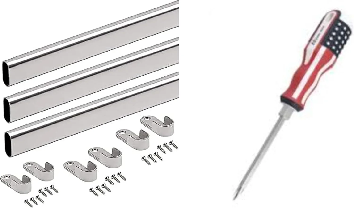 میله آویز لباس عباسعلی ۹۵ سانتی‌متری | میله لباس - سازمان دهنده کمد و کابینت | فولاد کروم با اتصالات - نصب آسان | ریل آویز کت دیواری یا ریل لباس - بسته ۳ عددی به همراه پیچ گوشتی