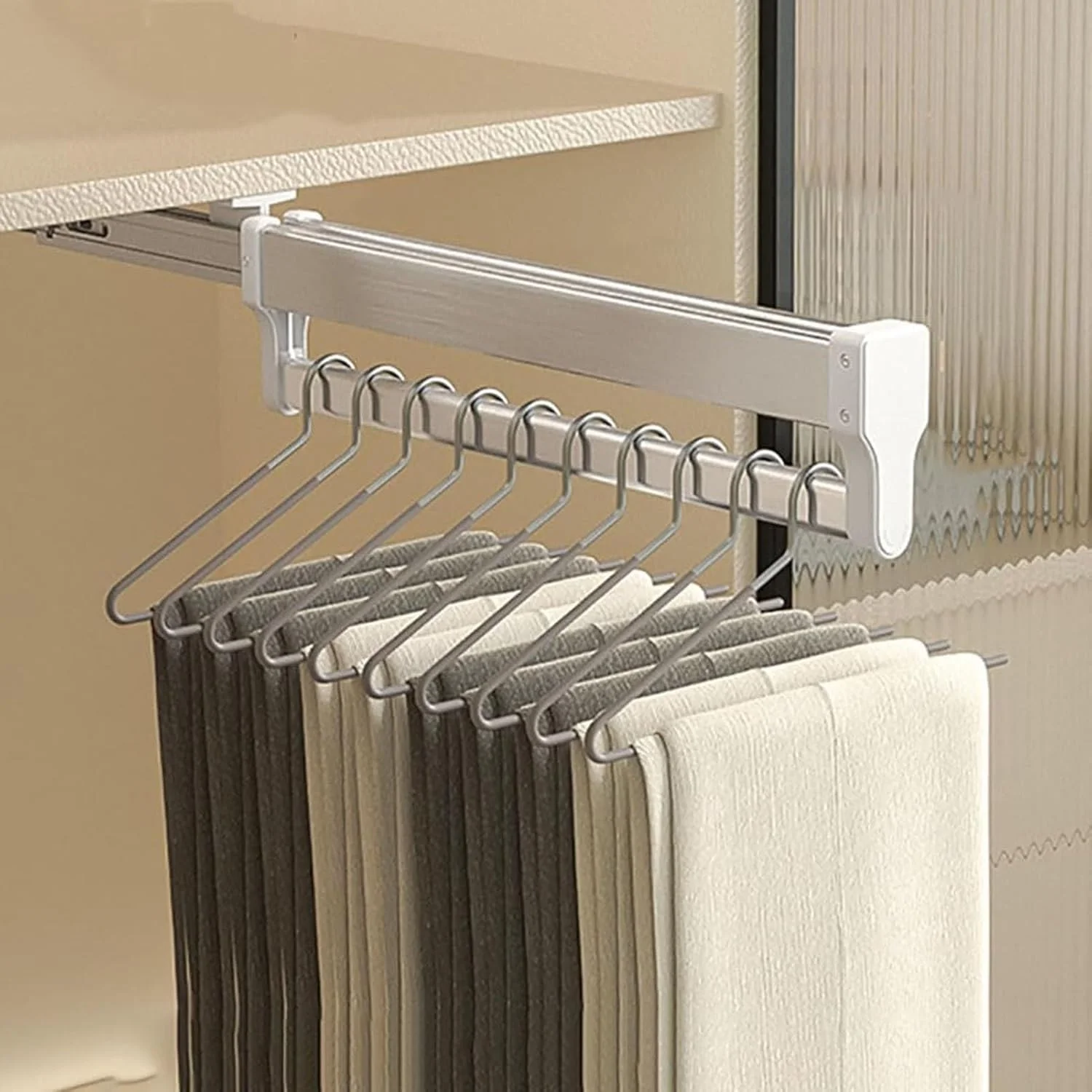 ریل آویز لباس قابل تنظیم کمد - ریل آویز شلوار و کت کشویی برای کمد لباس، میله نگهدارنده لباس سنگین با حداکثر بار 25 کیلوگرم، سفید - 600 میلی متر / 23.6 اینچ