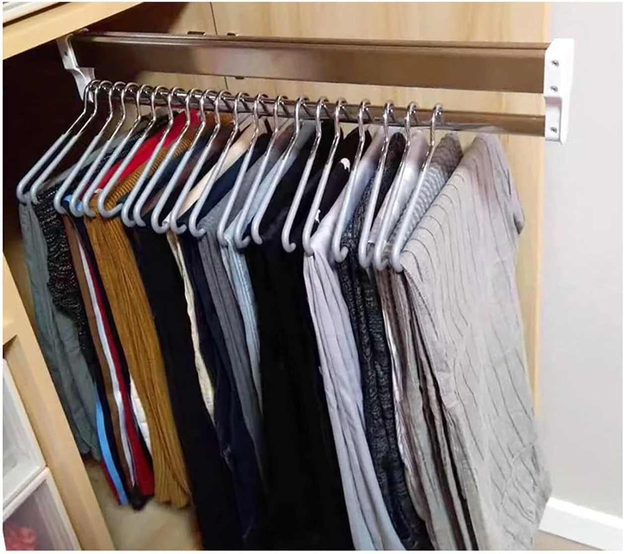 ریل آویز لباس کشویی قابل تنظیم - 2 ریل کشویی قابل افزایش 30-80 سانتی متر با روکش فولادی 201 مناسب برای مرتب سازی کمد، میله کمد لباس 55 سانتی متری