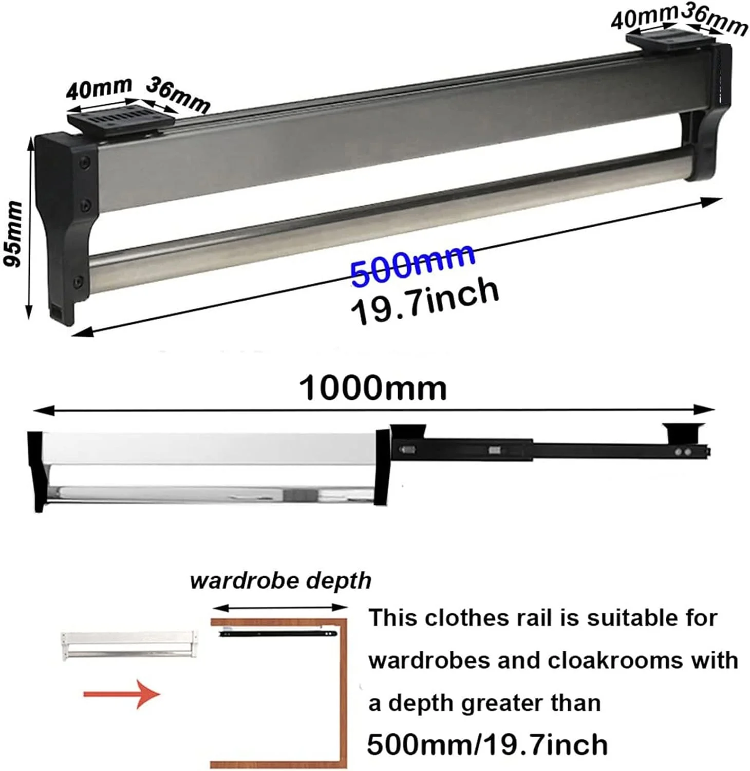 ریل آویز لباس کشویی قابل تنظیم - 2 ریل کشویی قابل افزایش 30-80 سانتی متر با روکش فولادی 201 مناسب برای مرتب سازی کمد، میله کمد لباس 55 سانتی متری ریل آویز لباس کشویی قابل تنظیم - 2 ریل کشویی قابل افزایش 30-80 سانتی متر با روکش فولادی 201 مناسب برای مرتب سازی کمد، میله کمد لباس 55 سانتی متری