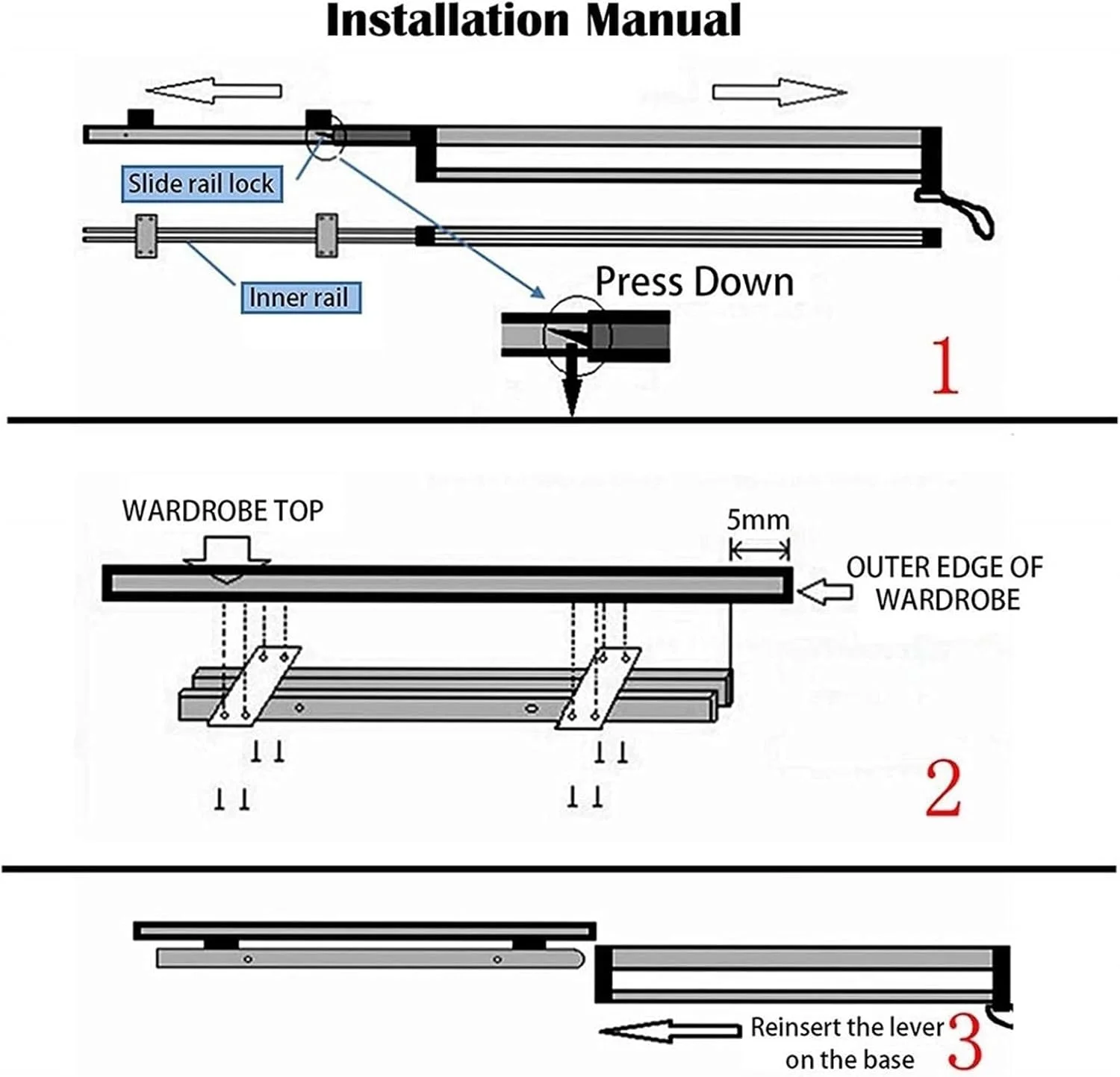 ریل لباس کشویی قابل تنظیم 30-80 سانتی متری میله کمد استیل ضد زنگ صرفه جویی در فضا آویز شلوار مشکی کشویی برای آویزان کردن لباس، مشکی-350 میلی متر/13.7 اینچ