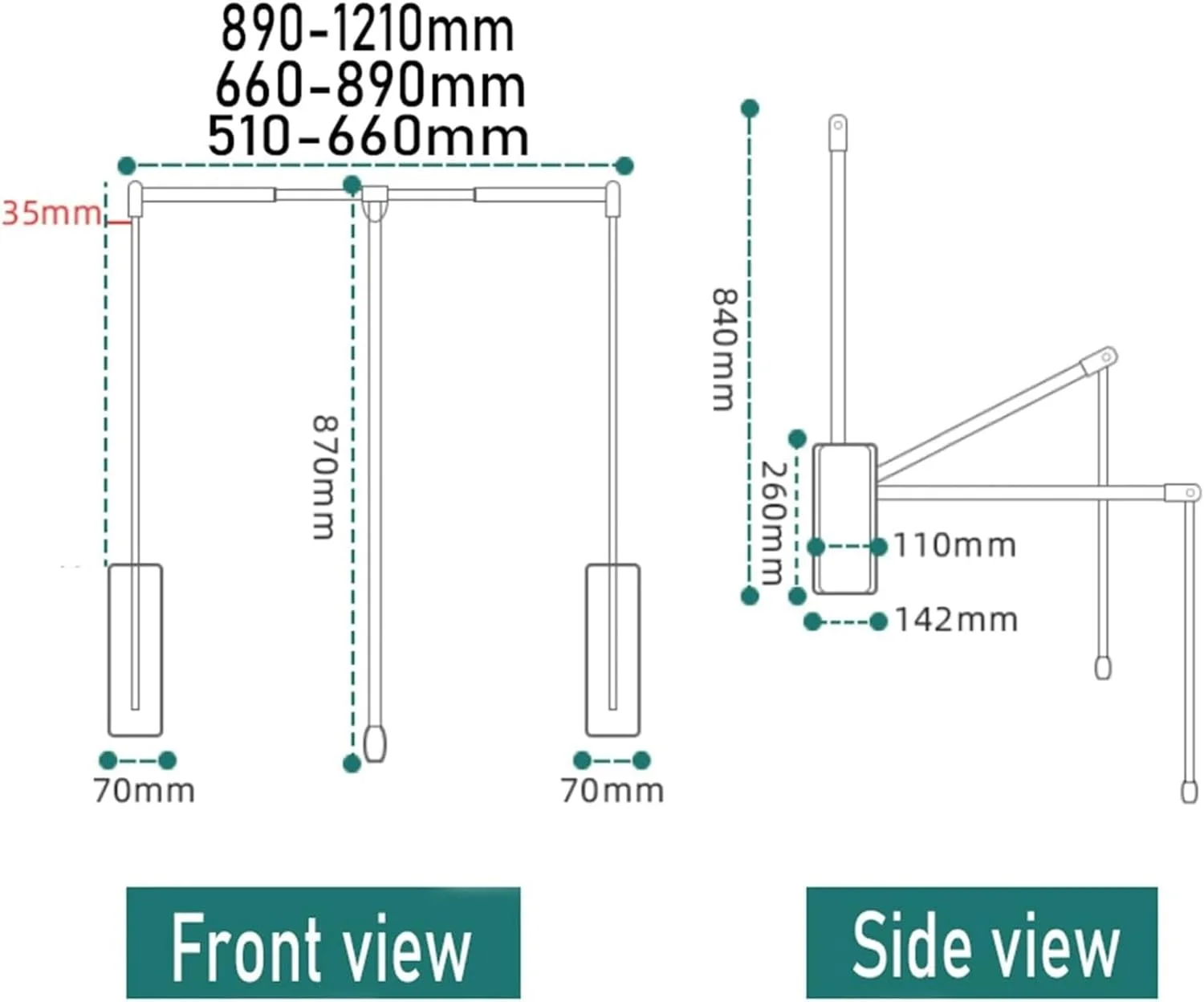 آویز رگال لباس ریلی تاشو با قابلیت تنظیم ارتفاع، رگال لباس با دسته تلسکوپی و لوازم نصب، رخت آویز، 510-660 میلی متر آویز رگال لباس ریلی تاشو با قابلیت تنظیم ارتفاع، رگال لباس با دسته تلسکوپی و لوازم نصب، رخت آویز، 510-660 میلی متر