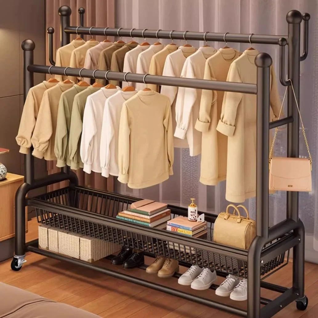 رگال لباس ایستاده Aiwanto با قفسه، رگال فلزی لباس با قطر 32 میلی متر، رگال لباس دو ردیفه، قفسه ذخیره سازی دو طبقه پایین با چرخ برای سازماندهی لباس اتاق خواب (مشکی) رگال لباس ایستاده Aiwanto با قفسه، رگال فلزی لباس با قطر 32 میلی متر، رگال لباس دو ردیفه، قفسه ذخیره سازی دو طبقه پایین با چرخ برای سازماندهی لباس اتاق خواب (مشکی)