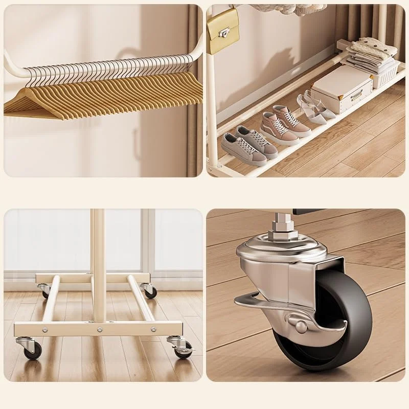 رگال لباس 150 سانتی‌متری Aiwanto با طراحی گوش گربه، مناسب منزل، اداره و اتاق خواب، رگال فلزی سنگین با چرخ و 4 آویز، برای آویزان کردن لباس، کت، پیراهن، پلیور و دامن (مشکی)