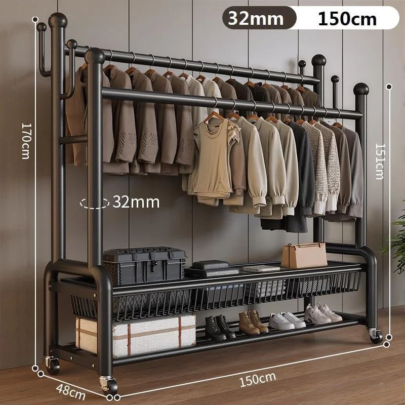 رگال لباس ایستاده Aiwanto با قفسه، رگال فلزی لباس با قطر 32 میلی متر، رگال لباس دو ردیفه، قفسه ذخیره سازی دو طبقه پایین با چرخ برای سازماندهی لباس اتاق خواب (مشکی) رگال لباس ایستاده Aiwanto با قفسه، رگال فلزی لباس با قطر 32 میلی متر، رگال لباس دو ردیفه، قفسه ذخیره سازی دو طبقه پایین با چرخ برای سازماندهی لباس اتاق خواب (مشکی)
