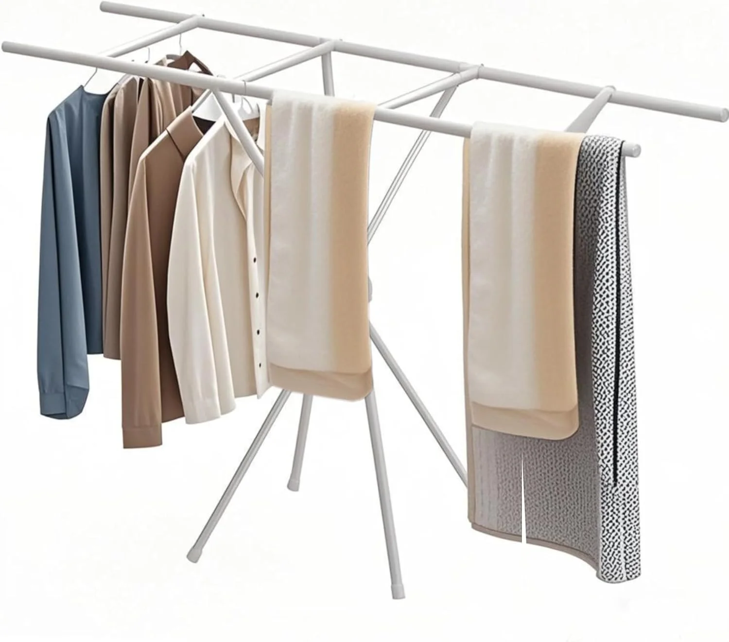 رخت آویز تاشو، پایه آویز لباس، ریل لباس، قفسه خشک کن لباس قابل حمل و صرفه جویی در فضا (سفید) رخت آویز تاشو، پایه آویز لباس، ریل لباس، قفسه خشک کن لباس قابل حمل و صرفه جویی در فضا (سفید)