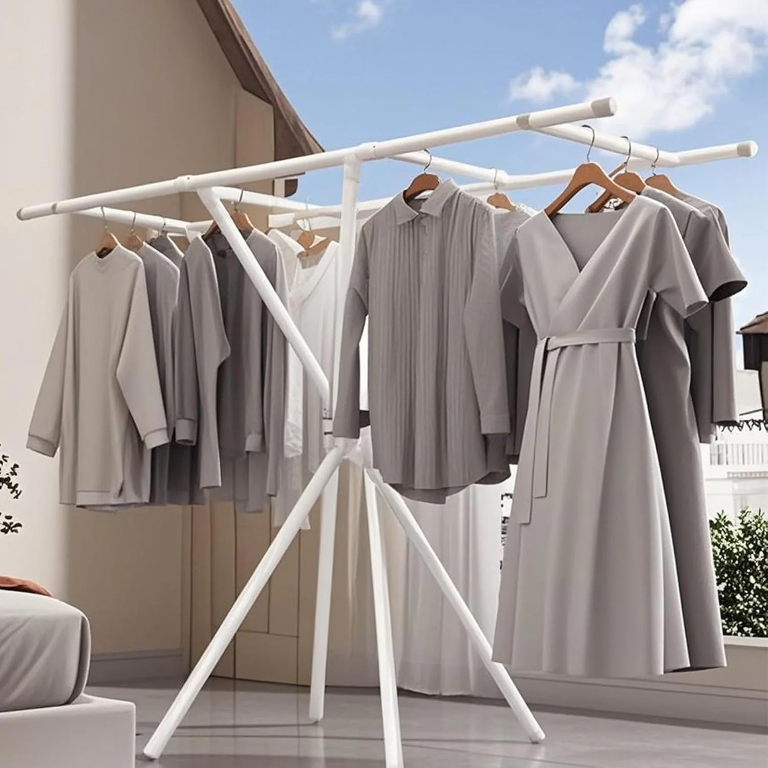 رخت آویز تاشو، پایه آویز لباس، ریل لباس، قفسه خشک کن لباس قابل حمل و صرفه جویی در فضا (سفید) رخت آویز تاشو، پایه آویز لباس، ریل لباس، قفسه خشک کن لباس قابل حمل و صرفه جویی در فضا (سفید)