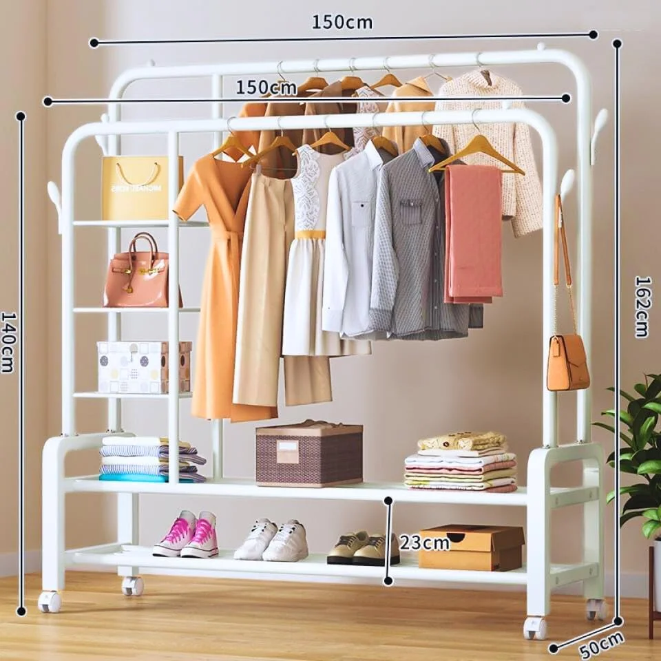 رگال لباس چند منظوره ALISSA برای آویز لباس خانگی با قفسه های کناری و پایینی و چرخ، مناسب لباس، کفش، و کیف، ابعاد 150 * 162 * 50 سانتی متر (سفید - مدل A)