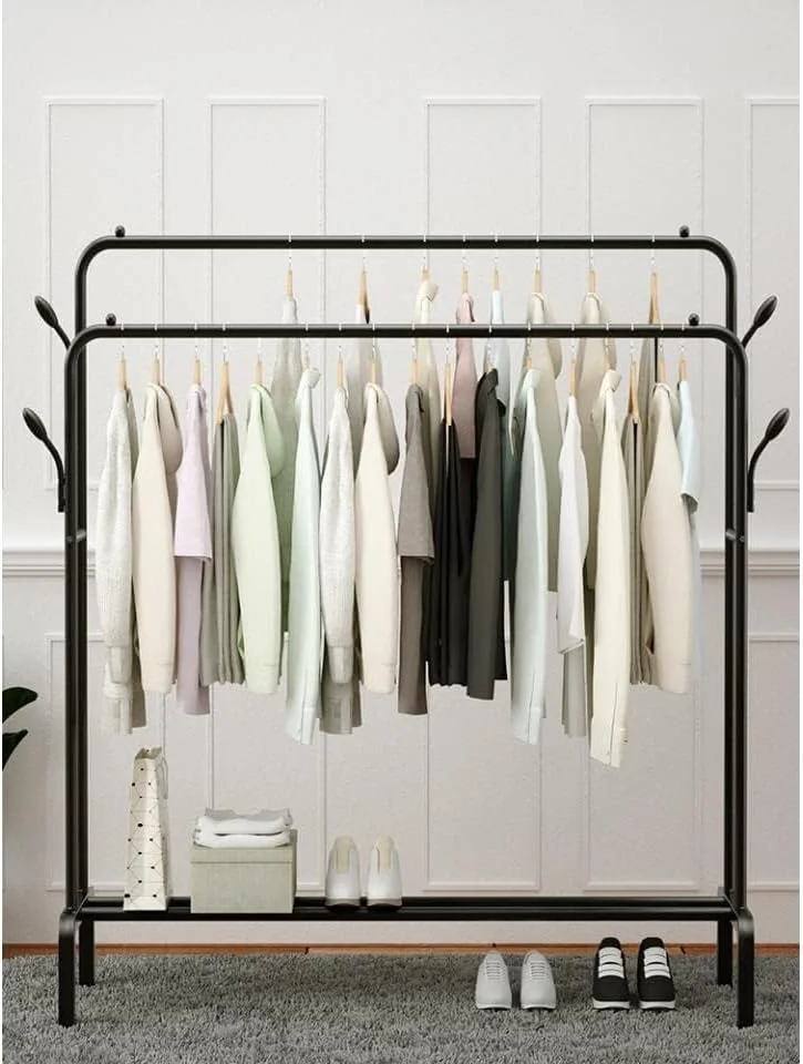 رگال لباس فلزی ALISSA به همراه جاکفشی، آویز لباس، رگال لباس ایستاده، رگال لباس سنگین - 150 * 45 * 110 سانتی متر (مدل - B)