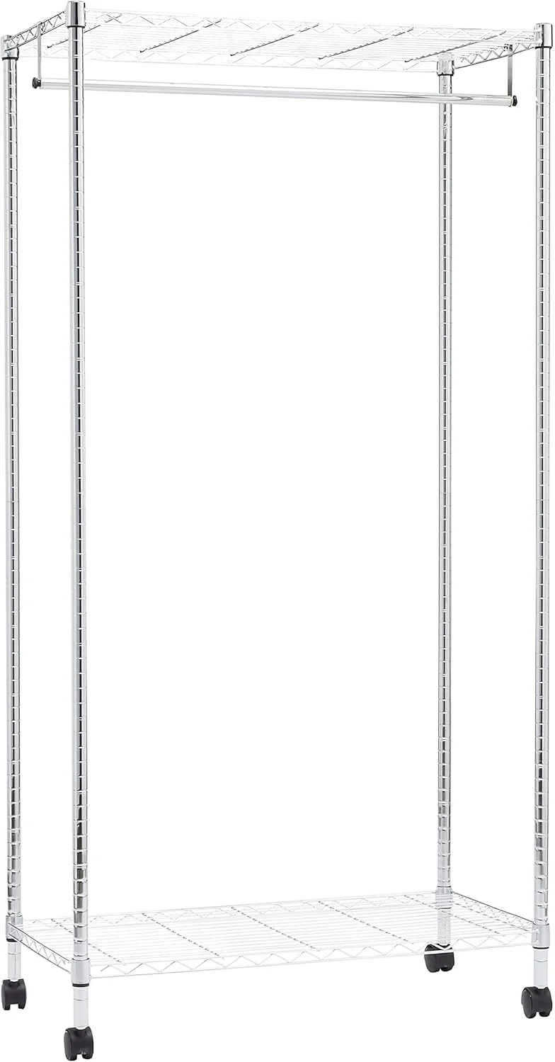 رگال لباس آمازون بیسیکس با قفسه های بالا و پایین، کروم، 89x44x179 سانتی متر